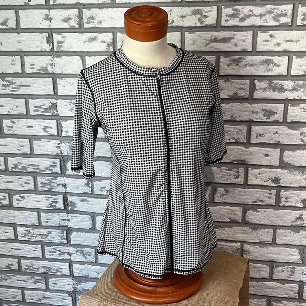 Houndstooth Rash-guard short sleeve swim top, XL NWOT